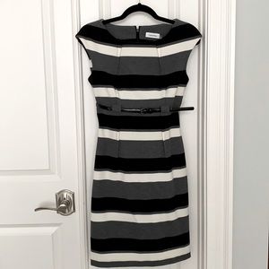 Calvin Klein striped dress, black, white and grey size 4